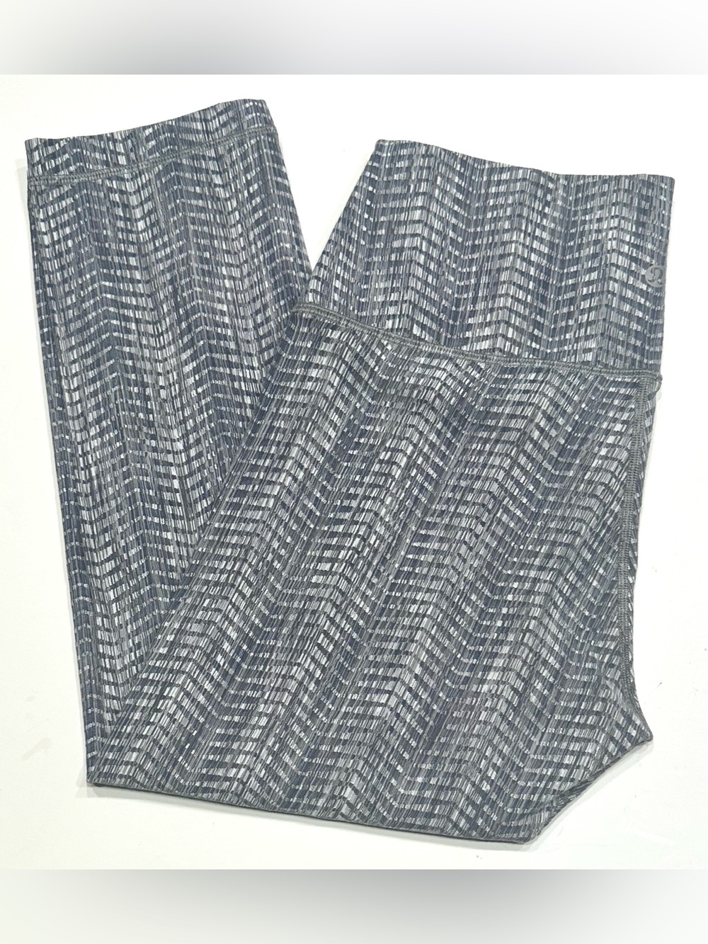 Lululemon Women Wunder Under Crop HR 21’’ Luon Leggings Grey/Blue Print Size 10